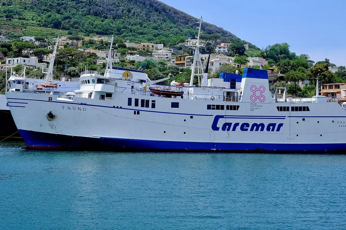 The Caremar ferry Fauno moored at Ischia Porto